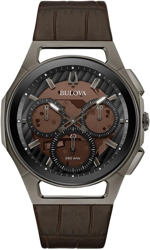 Bulova Men's CURV Chronograph Brown Leather Strap Watch 98A231 | Amazon (US)