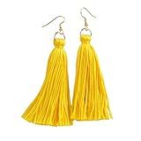 Bright Canary Yellow Tassel Earrings on Gold-Plated Ear Wires 3 inches Long | Amazon (US)