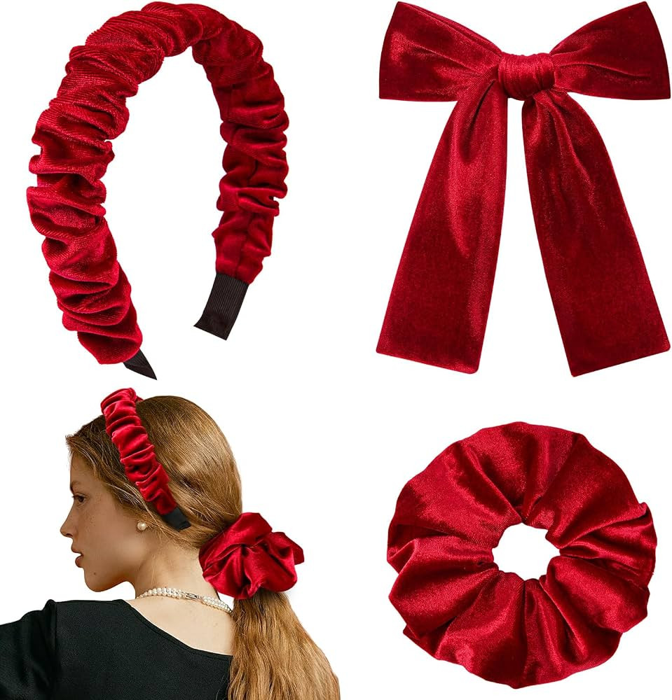 DEEKA Women's Velvet Hair Bow & Ruched Headband & Large Scrunchie Elegant Hair Accessories Set So... | Amazon (US)