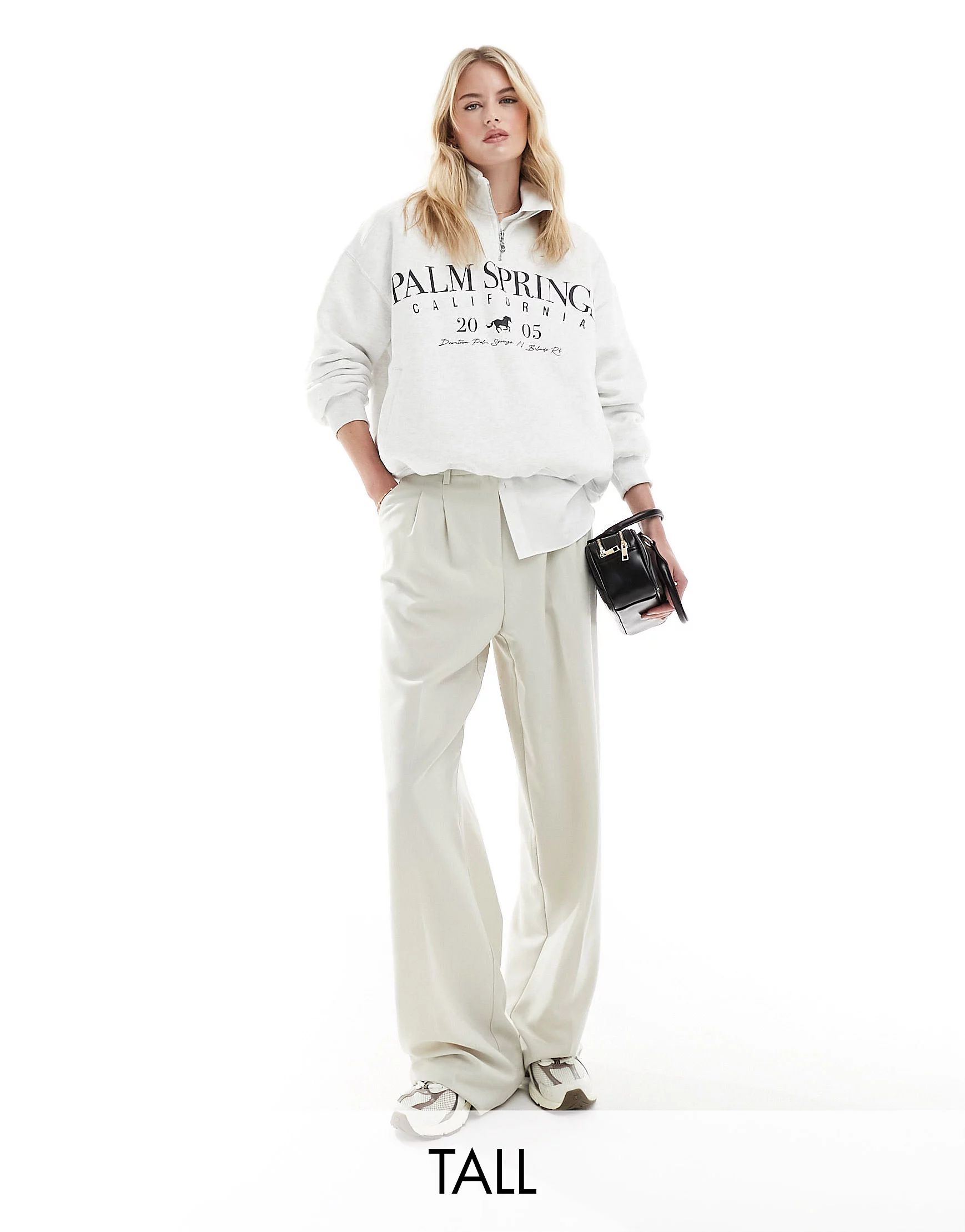 Vero Moda Tall wide leg dad trousers in silver lining | ASOS (Global)
