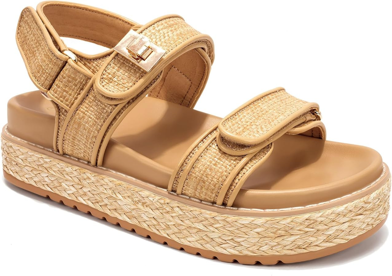 Women's Raffia Sandals Platform Open Toe Espadrille Sandals | Amazon (US)