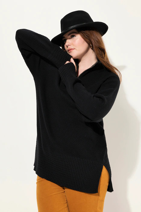 Knit Troyer Collar Long Sleeve Sweater | Ulla Popken - US
