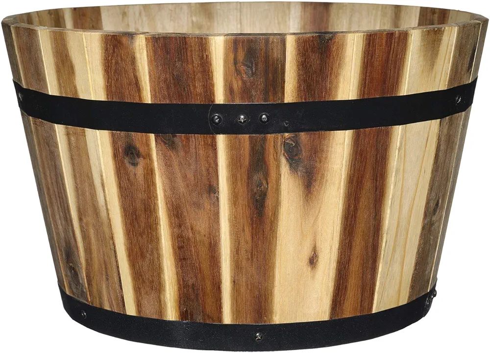 Classic Home and Garden Acacia Wood Whiskey Barrel Planter with Black Metal Band, 15.75in D x 9.5... | Amazon (US)