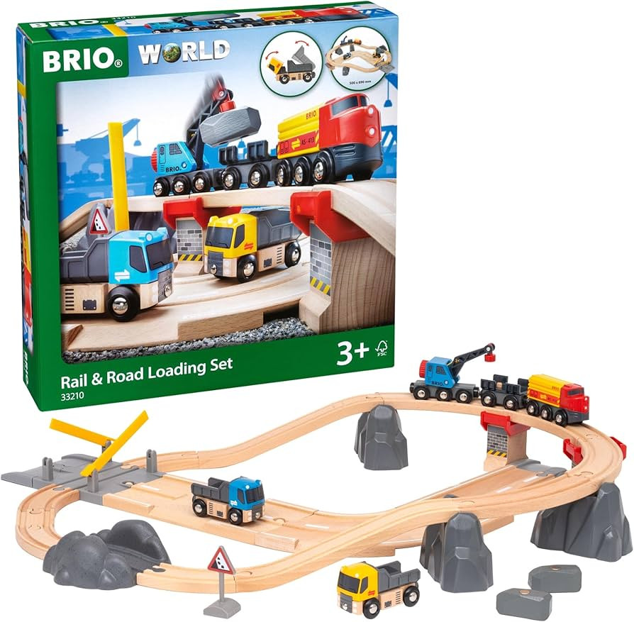 BRIO World Rail & Road Loading Set - 32-Piece FSC-Certified Wood Train Set & Accessories - Specia... | Amazon (US)