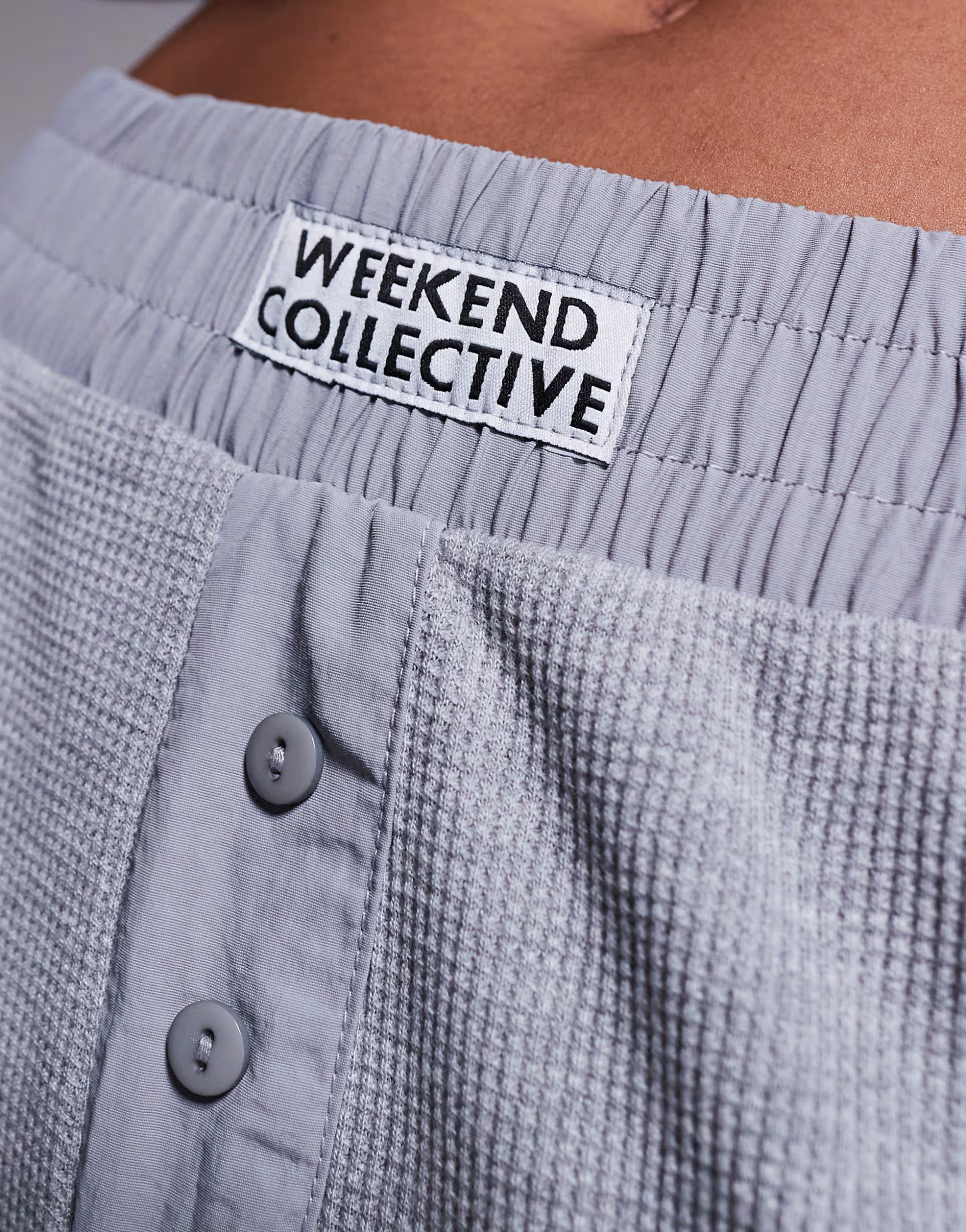 Weekend Collective co-ord waffle wide leg joggers with nylon in grey marl | ASOS | ASOS (Global)