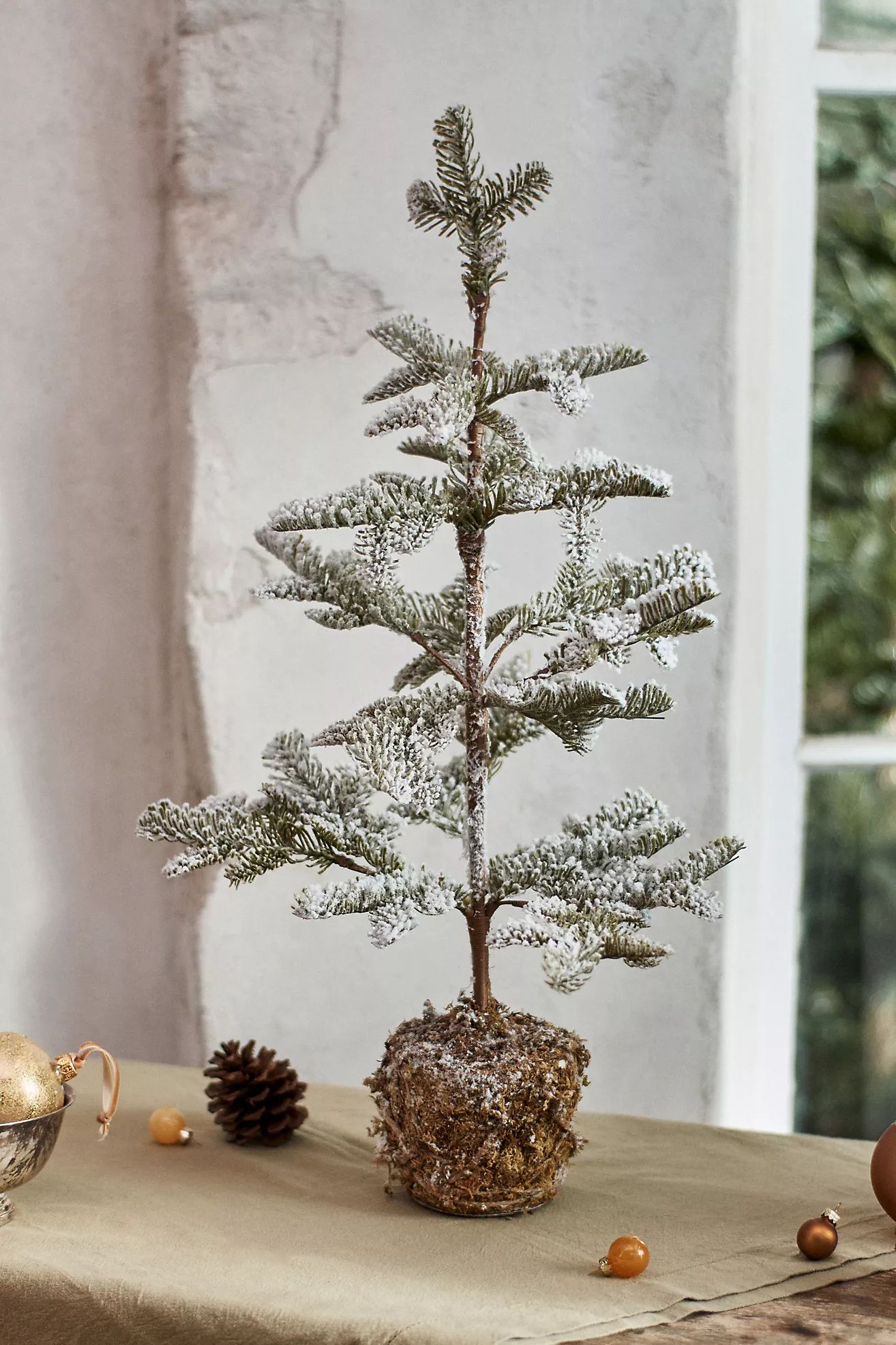 Moss Wrapped Snowy Faux Tabletop Tree | Anthropologie (US)