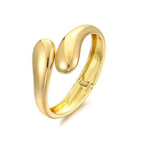 RAUCHBE Gold Chunky Teardrop Bangle Bracelets for Women Wide Open Cuff Bracelets Bangle Jewelry | Amazon (US)