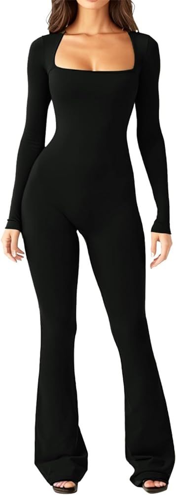 NBXNZWF Women's Jumpsuits Wide Leg Long Sleeve Sexy Bodycon Unitard Workout Outfits Bodysuit Shap... | Amazon (US)
