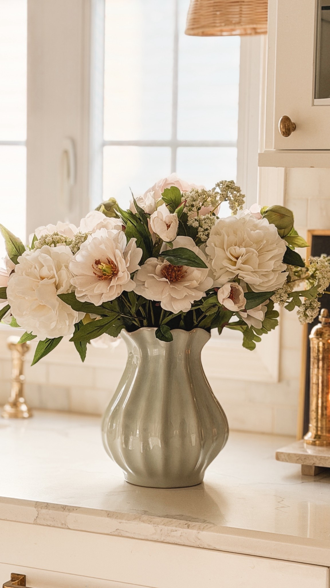 Heart and hand tulip vase and peonies, Target decor, kitchen decor 