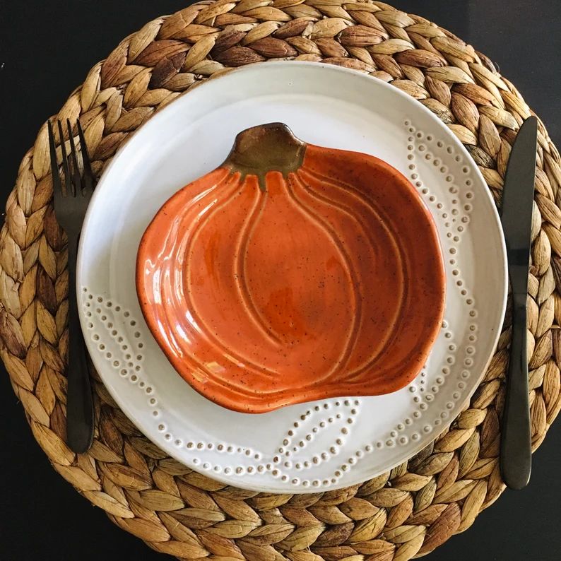 Pumpkin Plate Pumpkin Candy Dish Halloween Pottery - Etsy | Etsy (US)