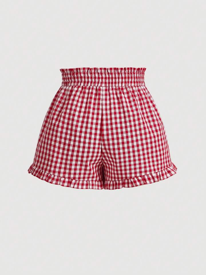 SHEIN MOD Women's Plaid Ruffle Hem  Summer Shorts | SHEIN