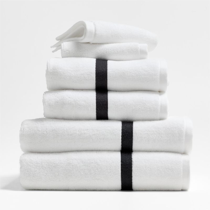 Tuxedo Stripe Organic Cotton Ink Black Bath Towels, Set of 6 | Crate & Barrel | Crate & Barrel