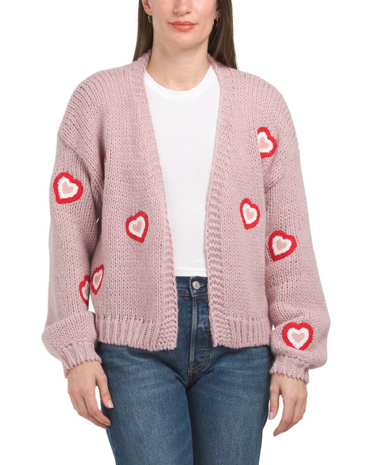 Long Sleeve Heart Applique Cardigan | TJ Maxx