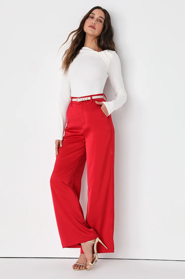 Modern Approach Red Satin Wide Leg Pants | Lulus