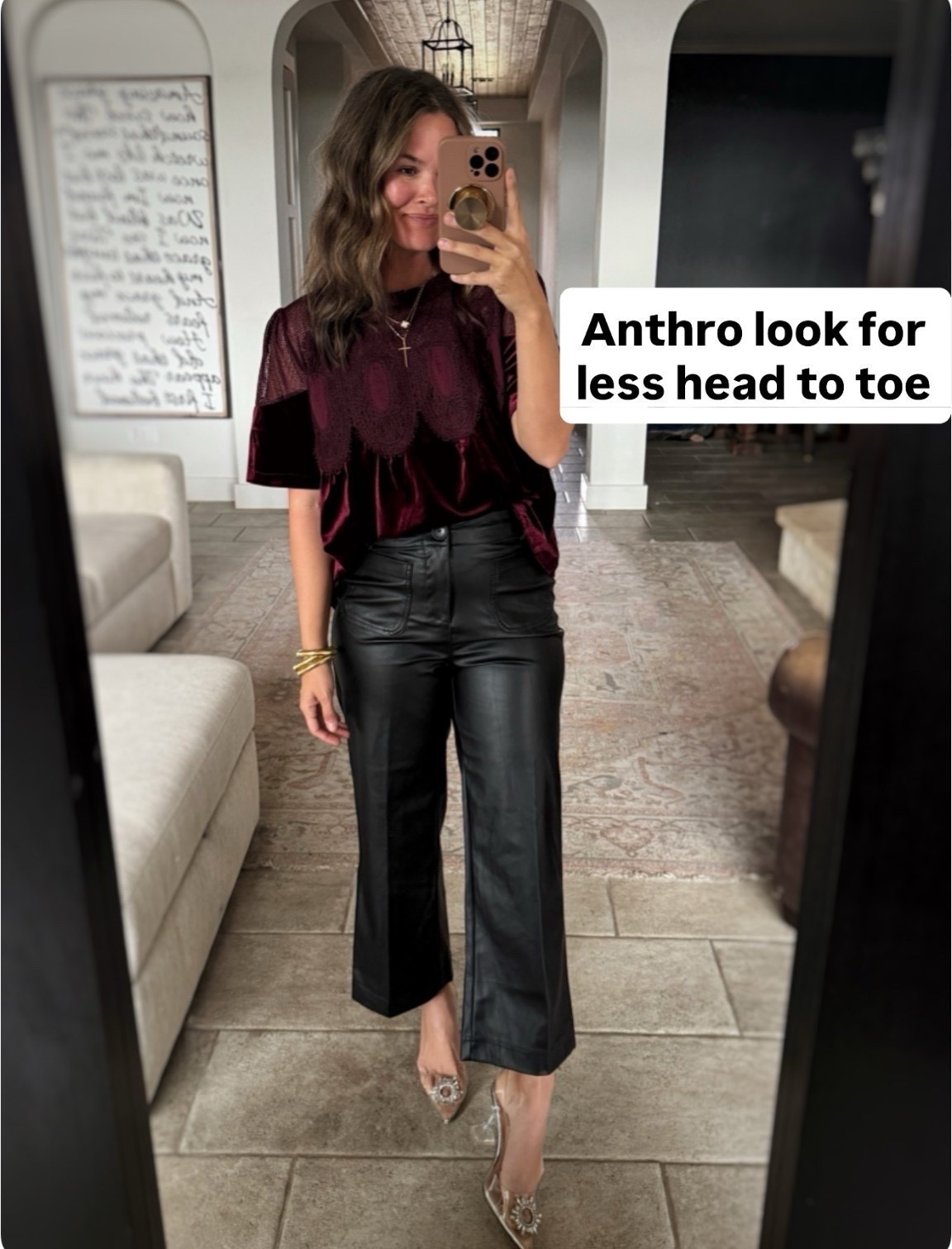 Love this festive Anthro look for less outfit! Top is Amazon, pants target and shoes Amazon. True sizing on all #holidayoutfit #holidaystyle #nye #lookforless 

#LTKHoliday #LTKgrwm #LTKootd