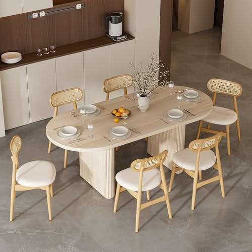 homary Extendable Oval Dining Table 63"-79", Japandi Style Kitchen Table for 4-6 People, Double P... | Amazon (US)