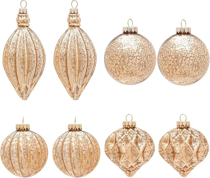 Osfvn Mercury Glass Christmas Ornaments Set of 8 Champagne Gold 3.7 Inches Large Hanging Balls Fi... | Amazon (US)