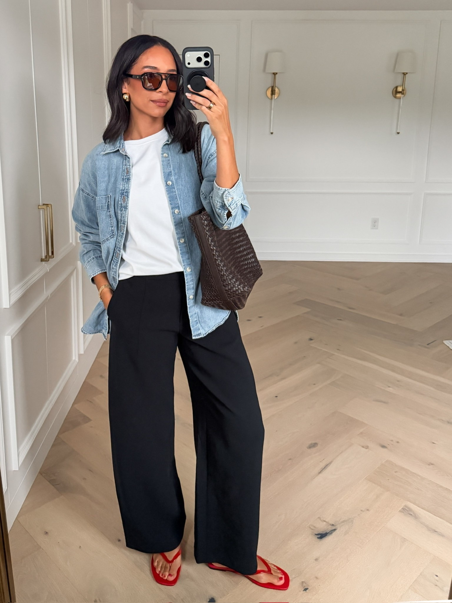 Casual summer outfit! These barrel pants can easily be dressed up or down. Paired with my favorite white tee and denim shirt - must have closet staples! Wearing size S white tee, size S denim shirt (color: 7 yrs pctr ths bleu) and size 6 pants 

chic summer outfit, barrel pants, summer fashion, casual outfit, travel outfit, airport outfit, lunch outfit, errands outfit, weekend outfit

#LTKSeasonal #LTKTravel