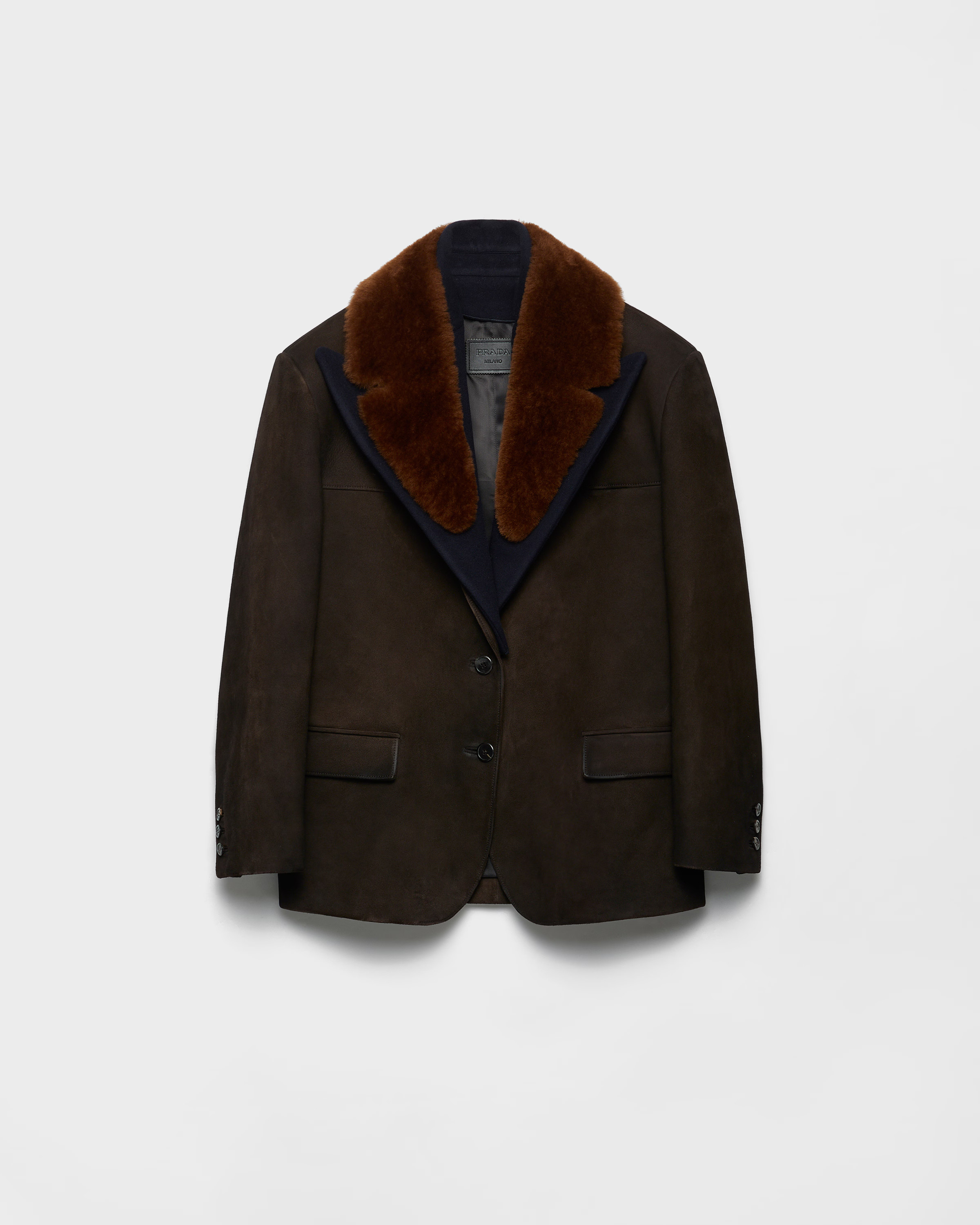 Ebony Suede And Shearling Caban Jacket | PRADA | Prada UK