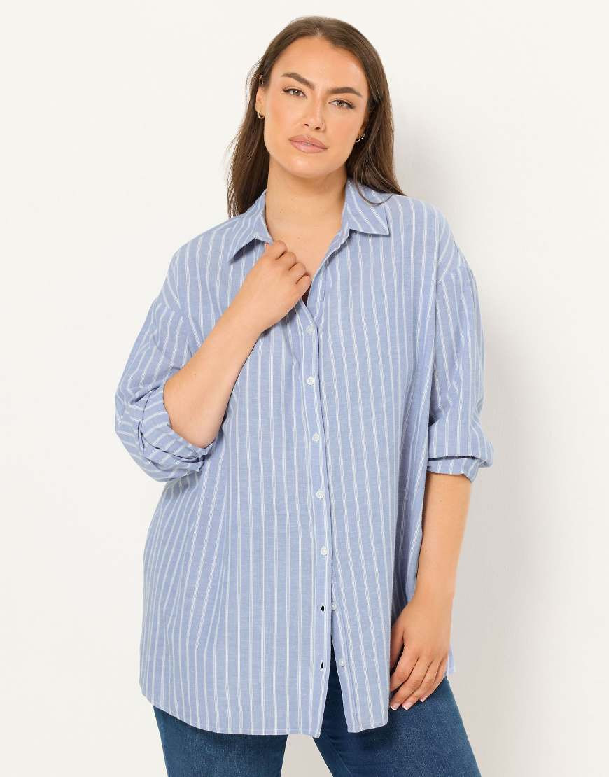 Yours Clothing Stripe linen shirt in blue | ASOS (Global)