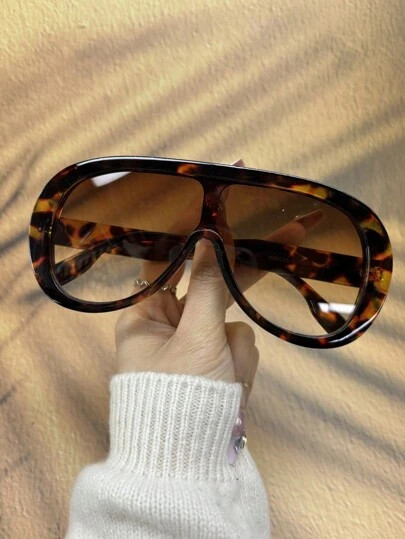 1 Pair New Fashionable Oversized Aviator Glasses, Suitable For Boho Beach Outfits, Women's Colorblock Bohemian Style, Creates Summer Beach Vacation And Outdoor Travel Vibe | SHEIN