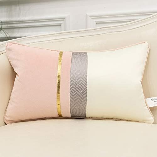 Avigers 12 x 20 Inches Pink White Gold Leather Striped Patchwork Velvet Cushion Case Luxury Moder... | Amazon (US)