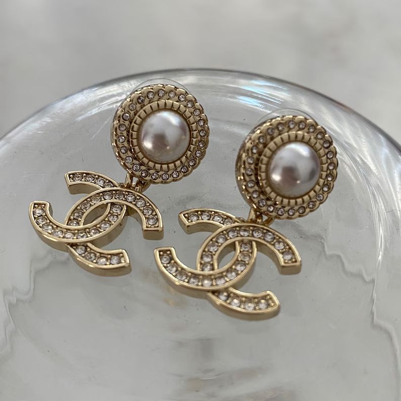 Chanel dangle pearl stones Earrings | Etsy (US)