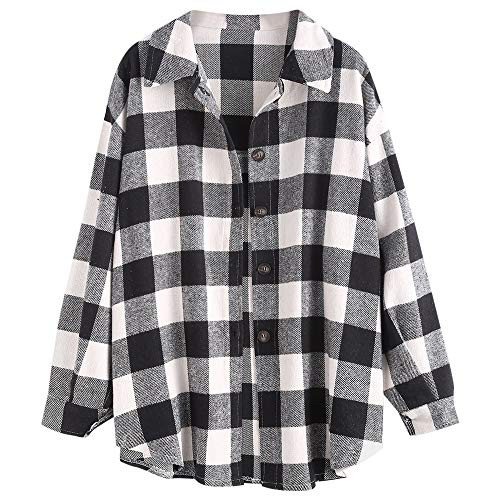ZAFUL Women's Classic Black Buffalo Plaid Shirt Collared Long Sleeve Button Down Pocket Shacket | Amazon (US)