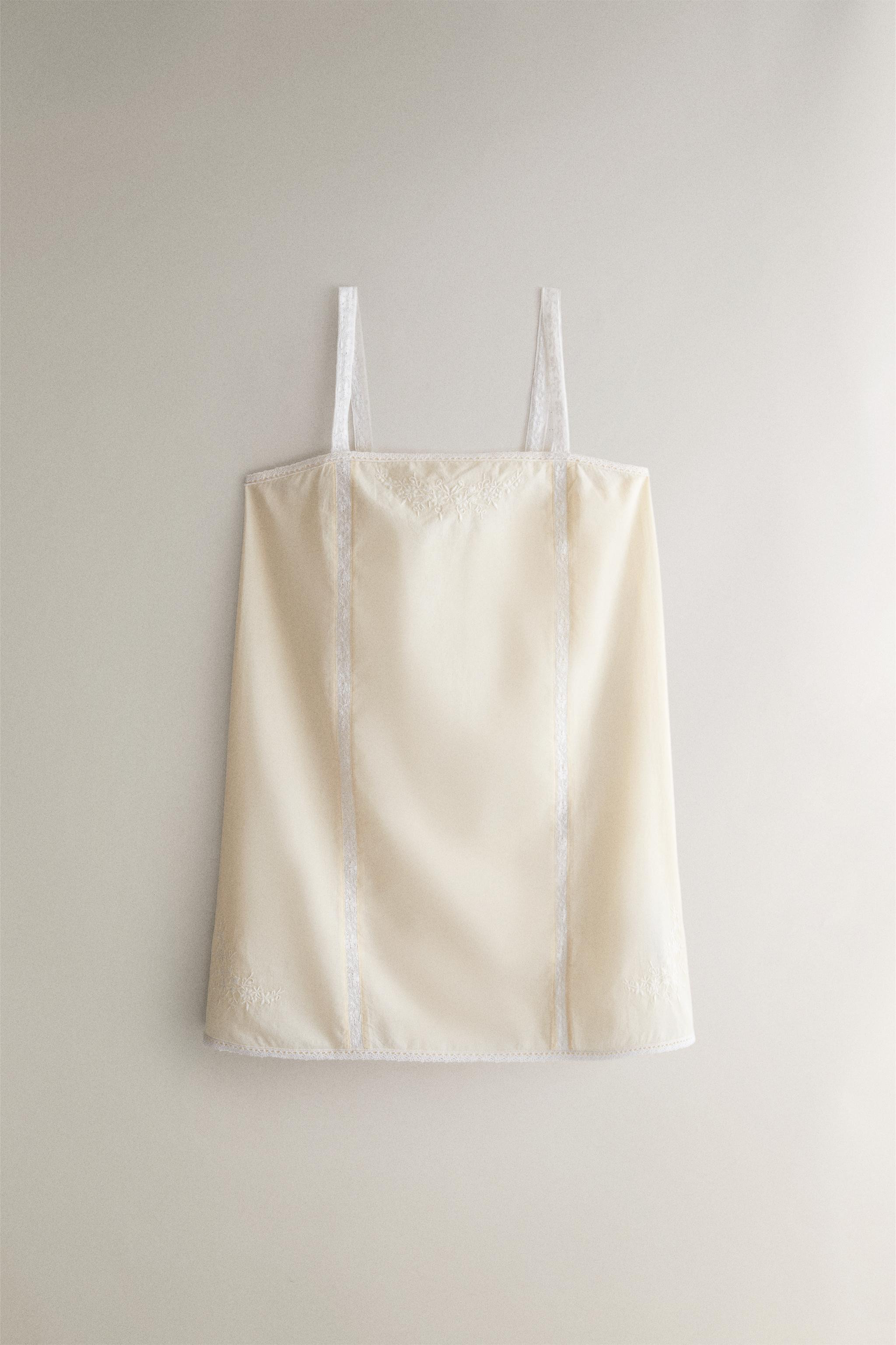 EMBROIDERED COTTON NIGHTDRESS WITH LACE | Zara UK