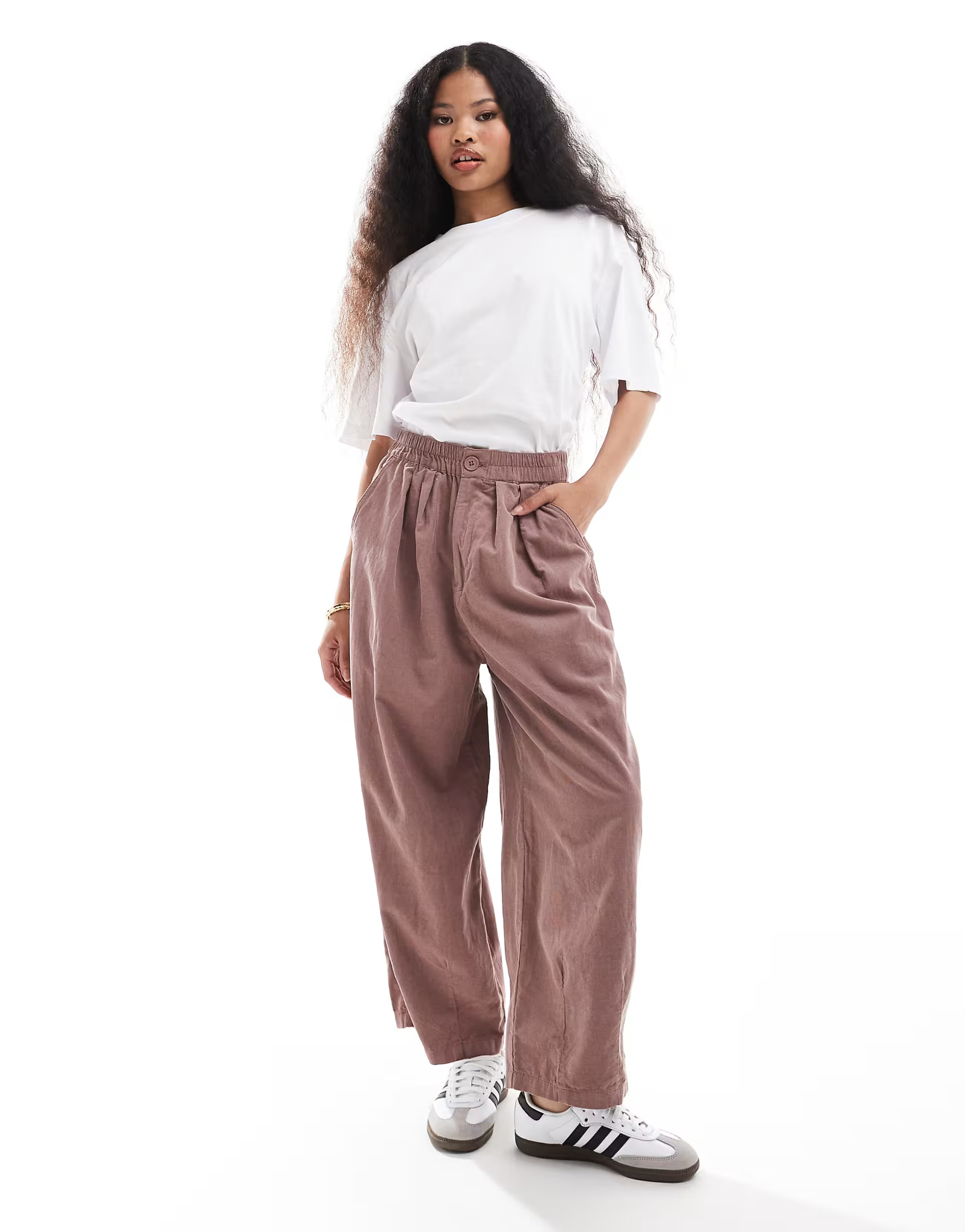 ASOS DESIGN Petite cord balloon trousers in mink | ASOS (Global)