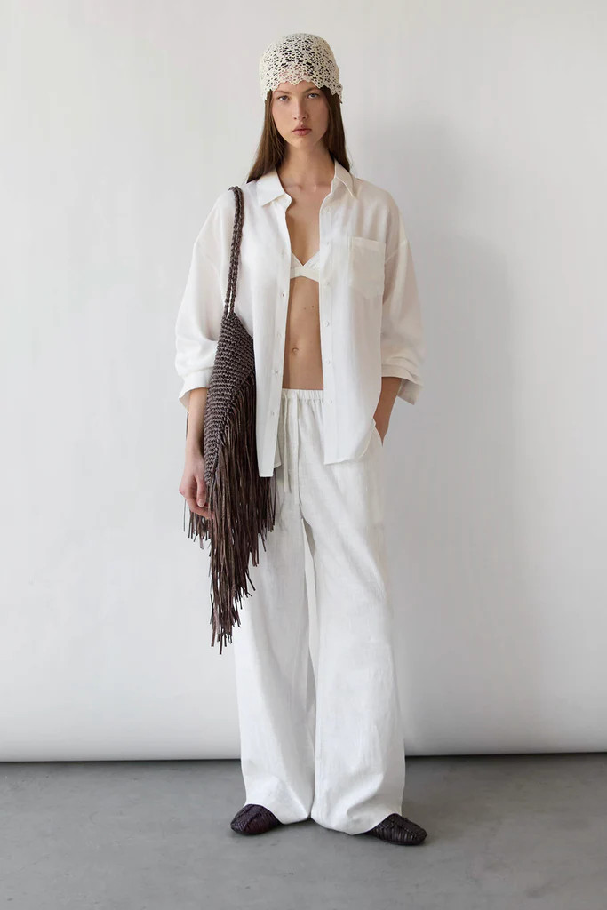 LINEN BLEND WIDE LEG PANT | OAK + FORT