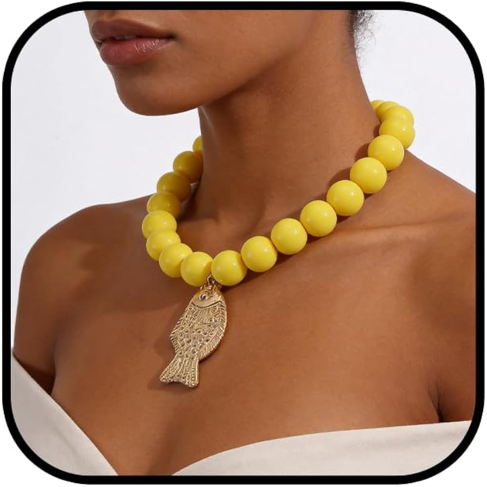 Colorful Chunky Beaded Choker Necklace for Women Minimalistic Adjustable Resin Large Round Beaded... | Amazon (US)
