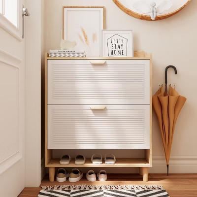 31.5 in. Scandinavian Style Shoe Cabinet with 2 Flip-Flop Drawers, Freestanding Organizer with Solid Wood Legs | Target