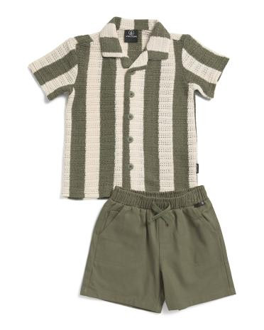 Toddler Boys 2pc Sweater Knit Button Down And Shorts Set | TJ Maxx