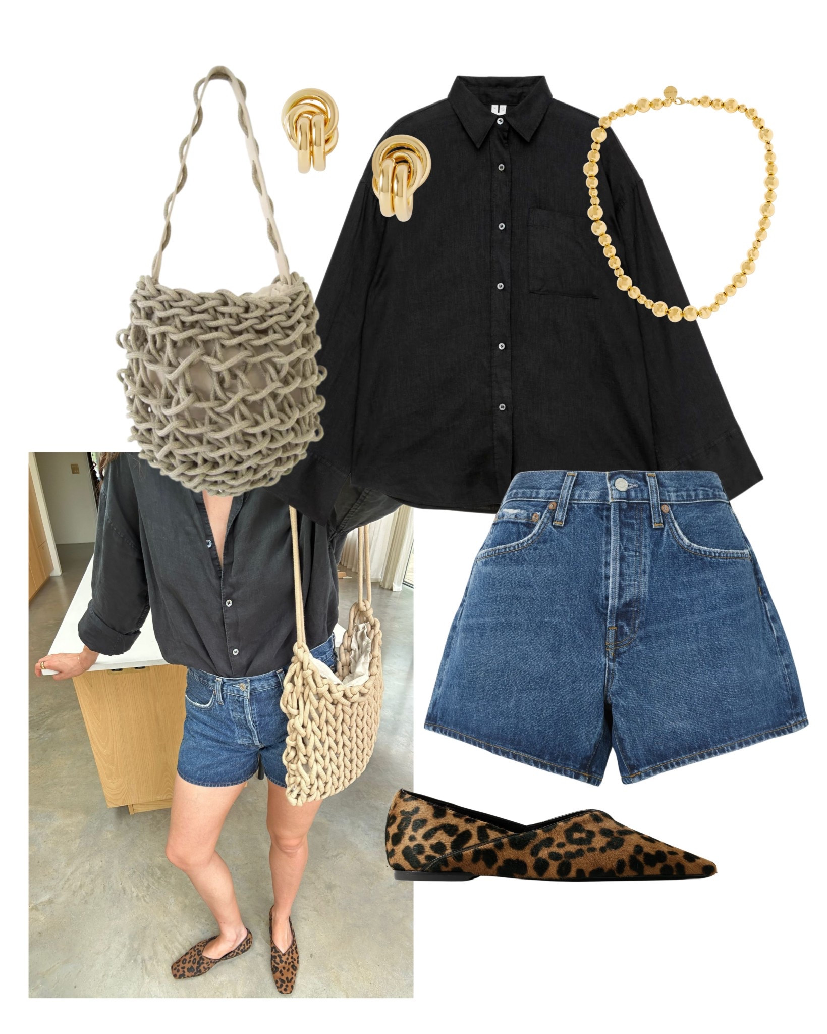 Relaxed but pulled-together. This oversized black shirt, denim shorts and leopard print flats combo is great for city outings, quick errands or warm days when you still want to feel styled.

#LTKsummer #LTKstyletip