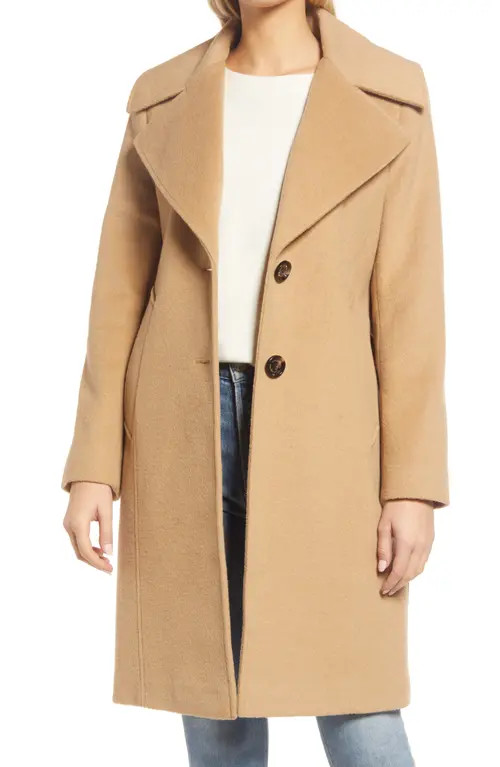 Sam Edelman Women's Notch Collar Textured Coat in Camel/Cinnamon at Nordstrom, Size Medium | Nordstrom