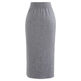 High Waist Ribbed Knit Pencil Skirt in Grey | Chicwish