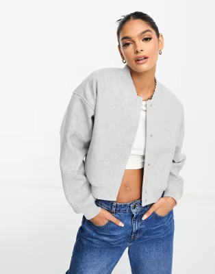 Stradivarius soft touch bomber jacket in grey | ASOS (Global)
