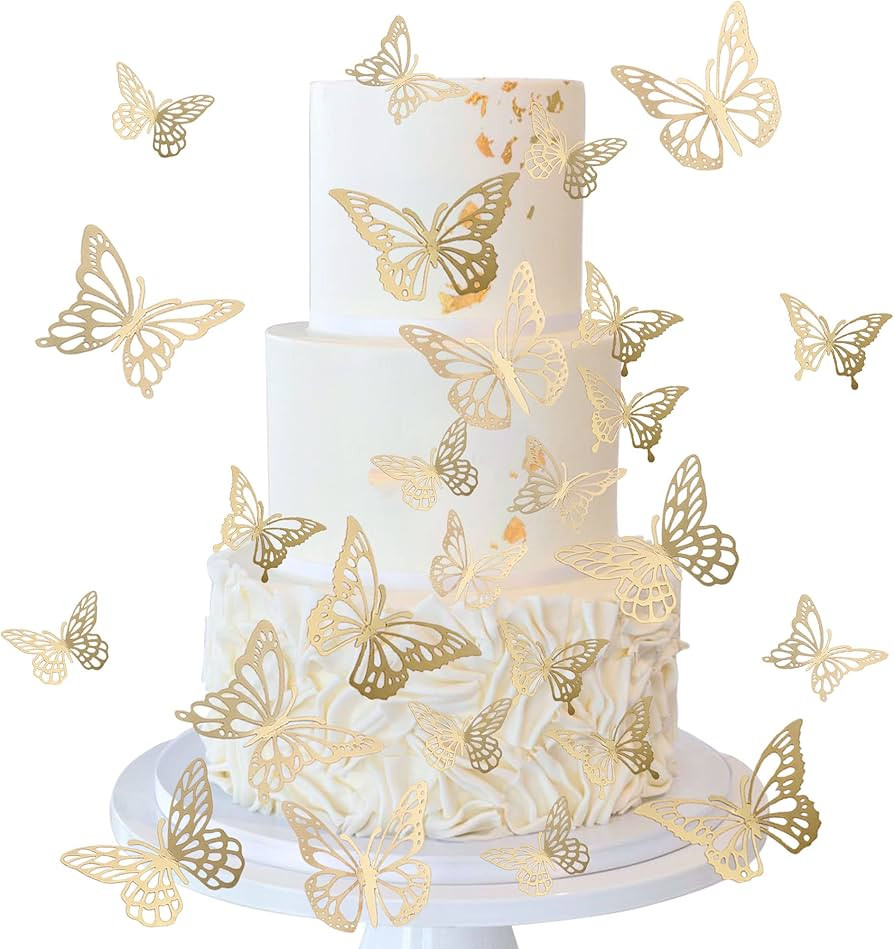 40 PCS Laser 3D Butterfly Cupcake Toppers Hollow Arts Cake Decorations for Baby Shower Wedding Fa... | Amazon (US)