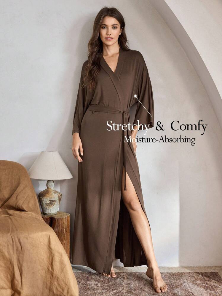 Ocili Leisure Comfortable & Smooth Robe, Plain Color Minimalist Fashion Casual Everyday Wear Holiday Season Cozy And Elegant Details, For Outfit, Fall & Winter | SHEIN