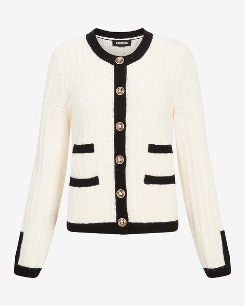 Tipped Novelty Button Sweater Jacket | Express