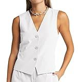 GAMISOTE Women Buttons Vest Crop Vintage Sleeveless V Neck Elastic Chiffon Waistcoat | Amazon (US)