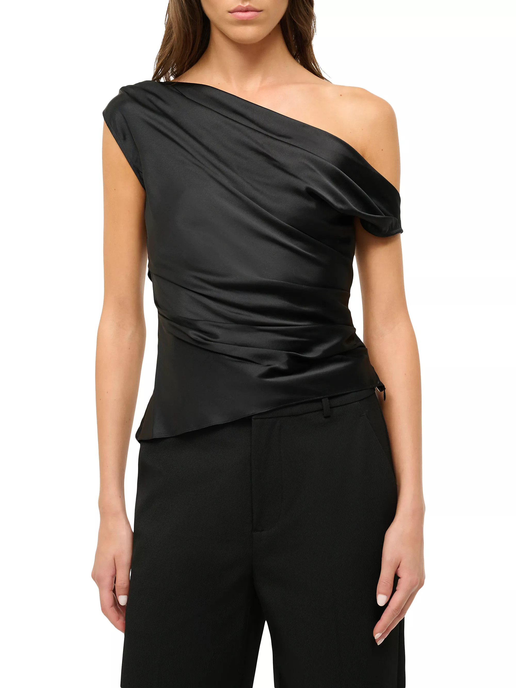 BEST SELLERStaudPhare Asymmetric Silk-Blend Top | Saks Fifth Avenue