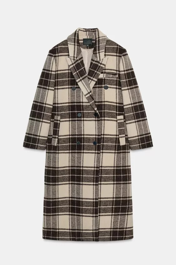 EXTRA LONG PLAID WOOL COAT | Zara Canada