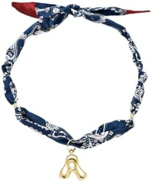 Initial Silk Scarf Necklace for Woman Personalized Blue Paisley Bandana Bubble Letter Scarf Choke... | Amazon (US)