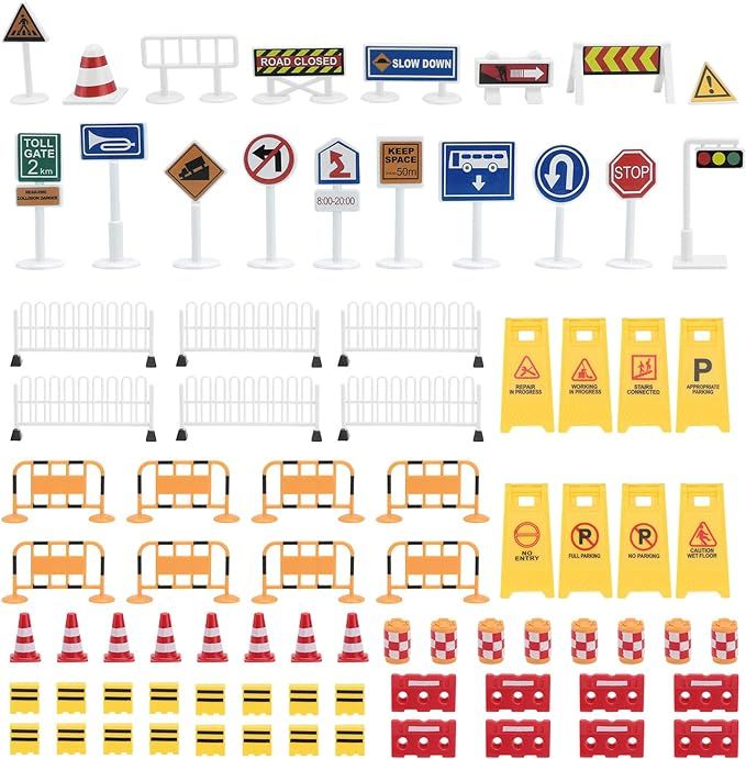Toyvian 1Set Play Traffic Signs, Street Road Signs Playset Perfect for Car & Train Set for Kids, ... | Amazon (US)