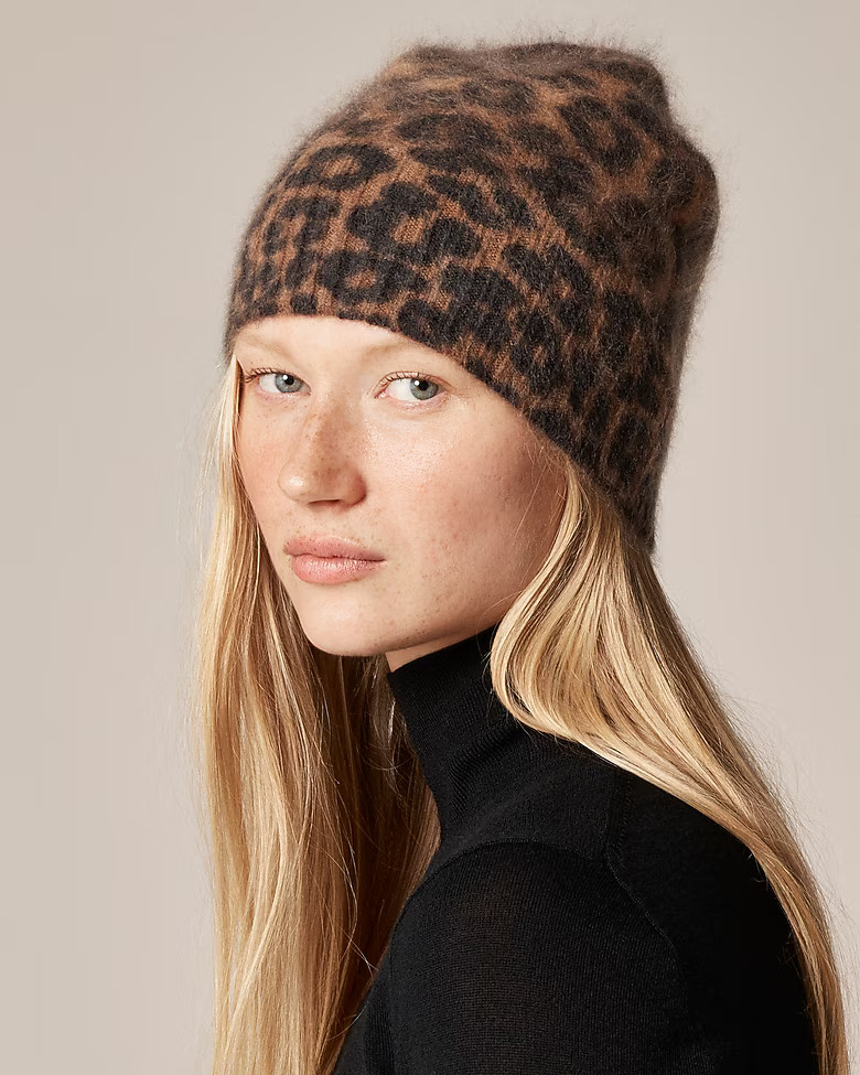 Brushed cashmere beanie in leopard print | J. Crew US