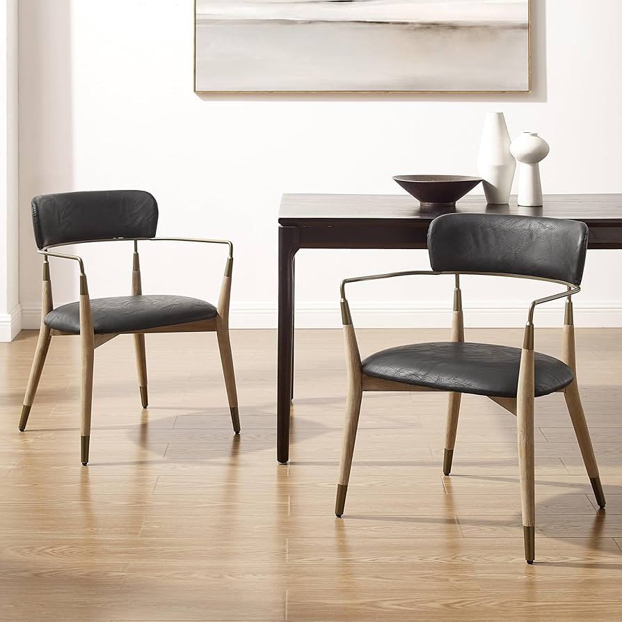 Art Leon Dining Chairs Set of 2 - Mid Century Modern Dining Room Chairs, Faux Leather Upholstered... | Amazon (US)