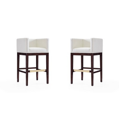 Manhattan Comfort Set of 2 Kingsley Upholstered Beech Wood Barstools Ivory: Faux Leather, Low Back, Armrests, Fixed Height 30" | Target