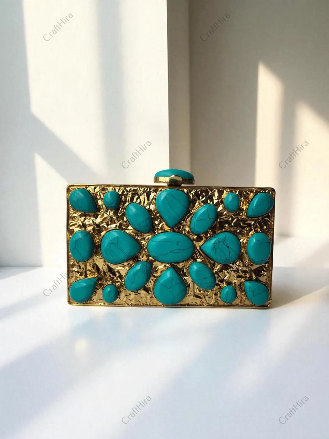 Turquoise Stone Clutch Bag for Women – Luxury Golden Evening Purse, Bridal Party Handbag, Handm... | Etsy (Global)